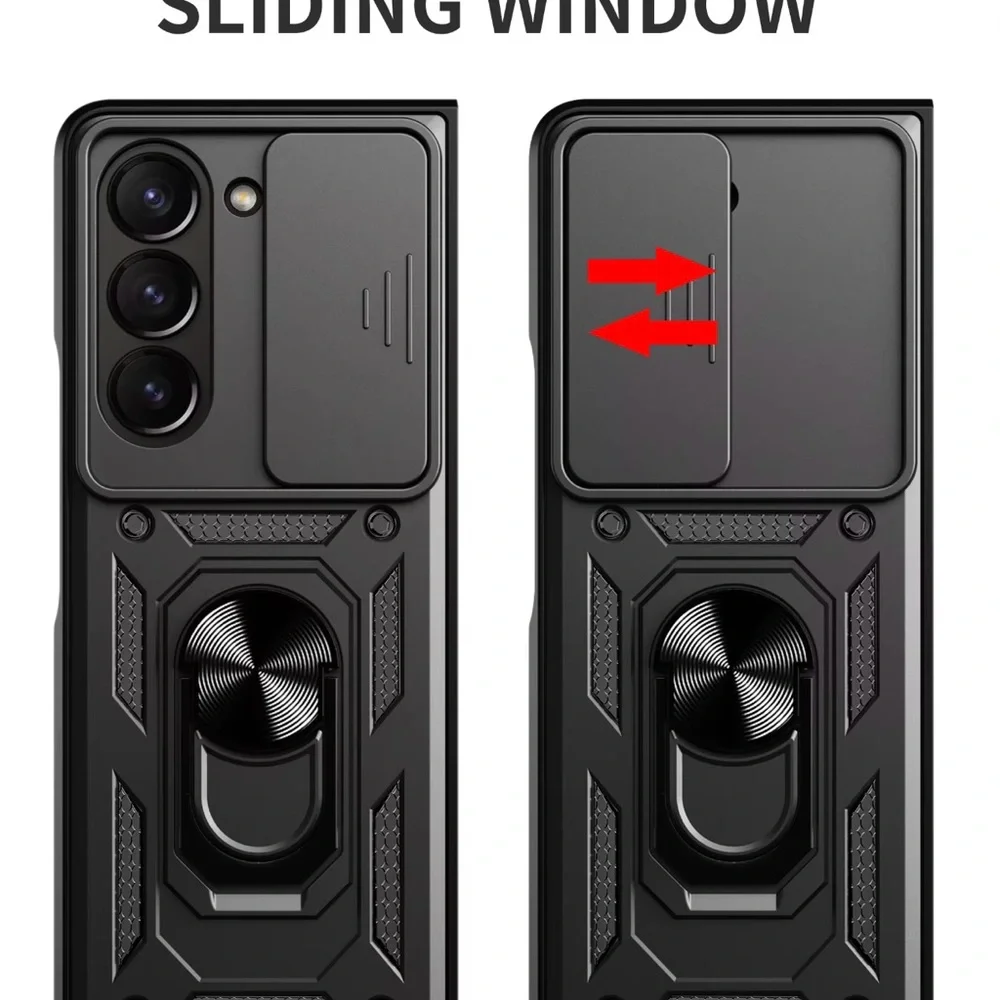 Samsung GalaxyZFold7Armor Protective Case with Sliding Window only black n gold